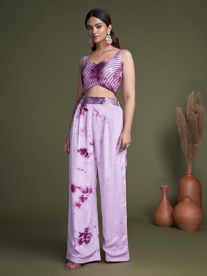 Purple Silk Traditional Indian Ethnic Koti Style Palazzo Crop Top Set - VJV Now