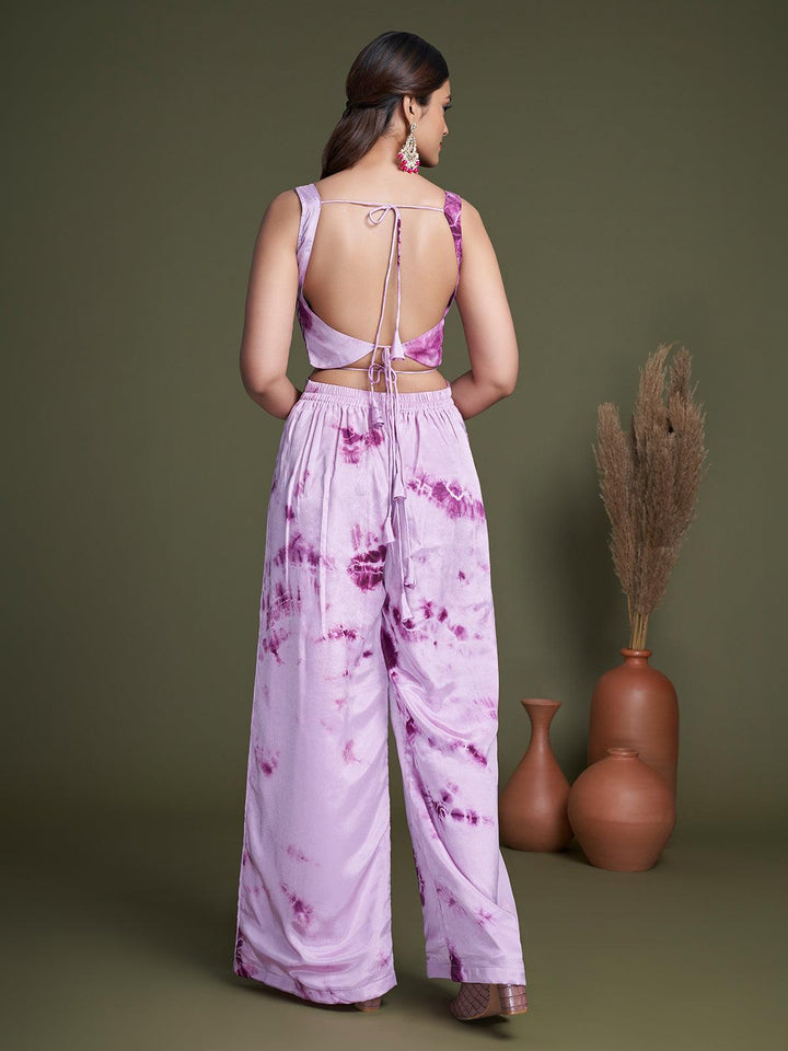 Purple Silk Traditional Indian Ethnic Koti Style Palazzo Crop Top Set - VJV Now