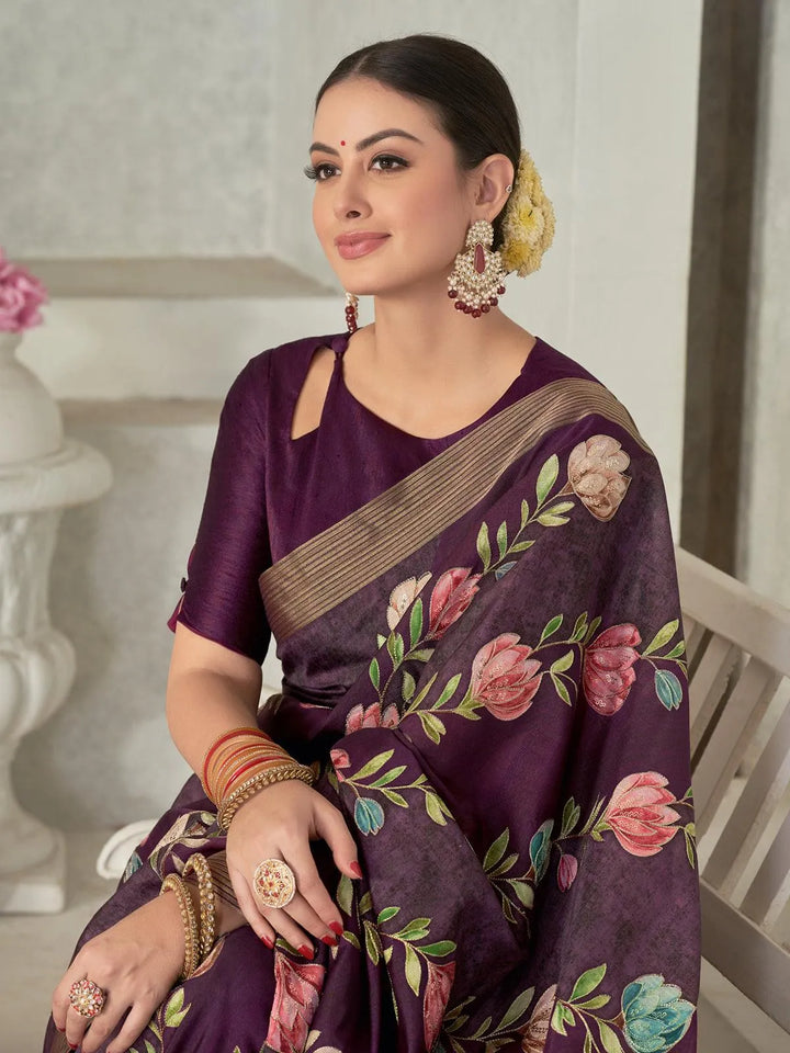 Purple Tussar Silk Woven Design Wear Saree - VJV Now