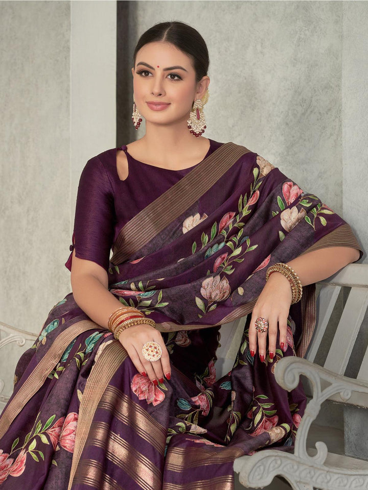Purple Tussar Silk Woven Design Wear Saree - VJV Now