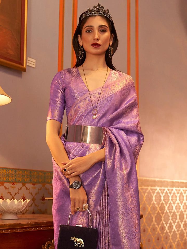 Purple Woven Art Soft Silk Saree - VJV Now