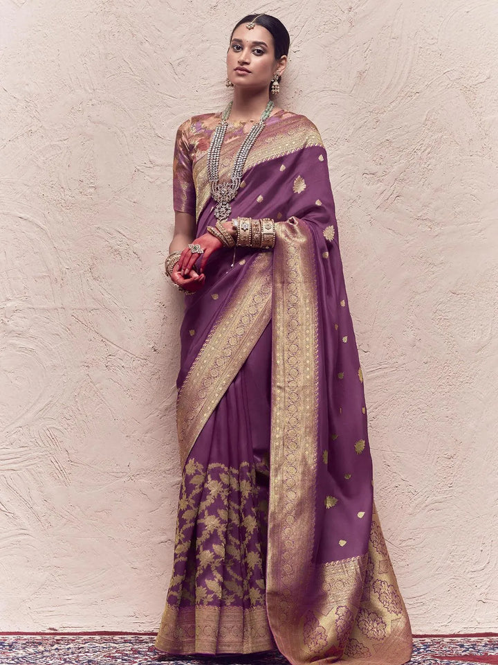 Purple Woven Banarasi Art Silk Designer Saree - VJV Now