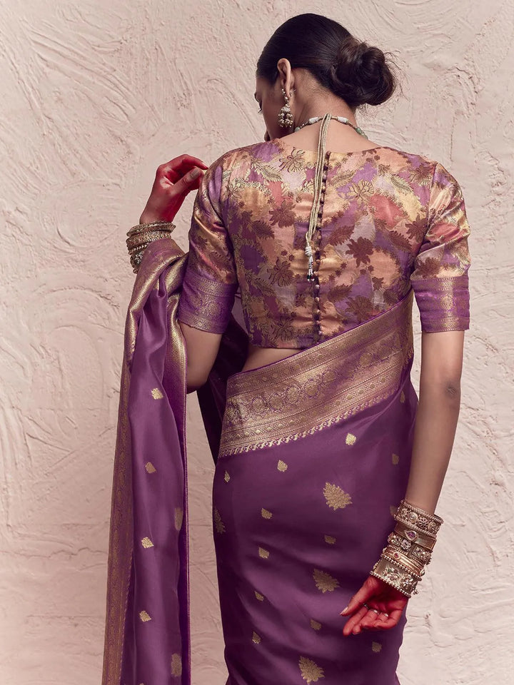 Purple Woven Banarasi Art Silk Designer Saree - VJV Now