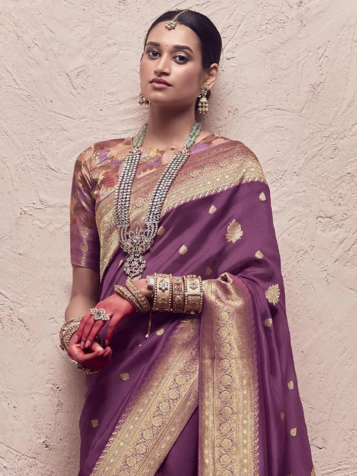 Purple Woven Banarasi Art Silk Designer Saree - VJV Now