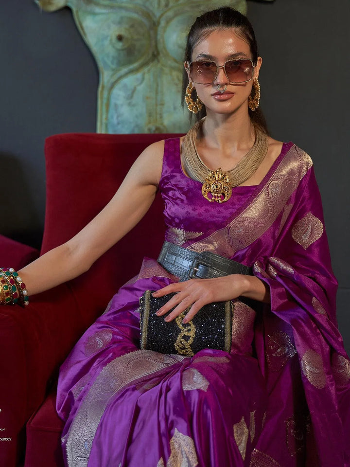 Purple Woven Banarasi Silk Saree - VJV Now