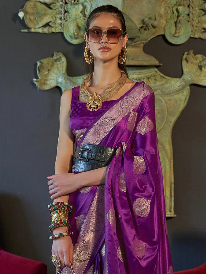 Purple Woven Banarasi Silk Saree - VJV Now