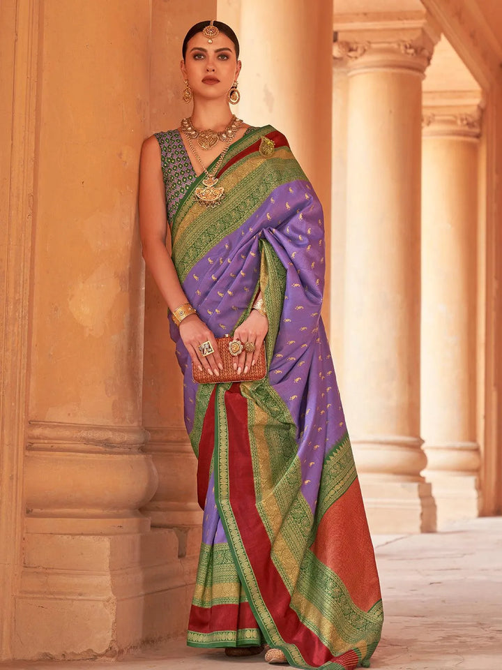 Purple Woven Design Patola Soft Silk Saree - VJV Now