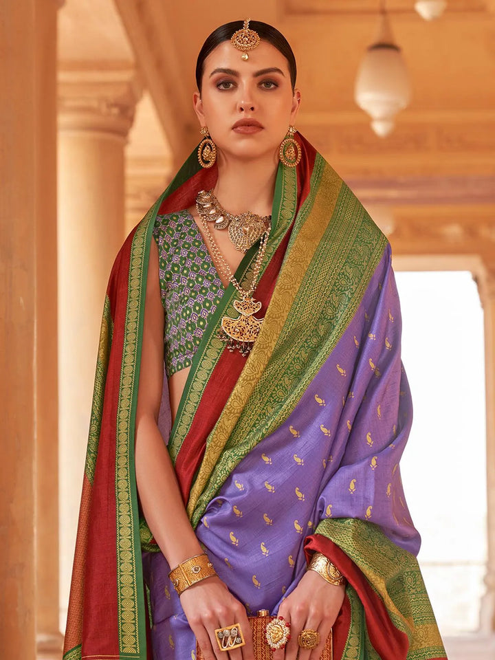 Purple Woven Design Patola Soft Silk Saree - VJV Now