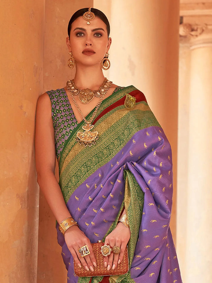 Purple Woven Design Patola Soft Silk Saree - VJV Now