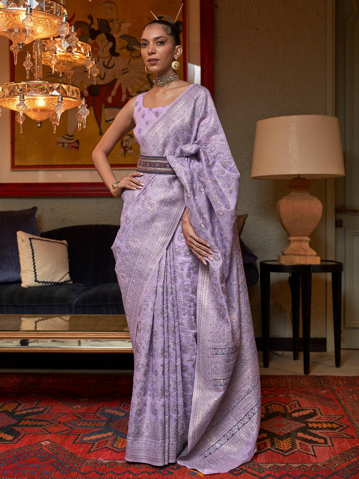 Purple Woven Kashmiri Cotton Silk Saree - VJV Now