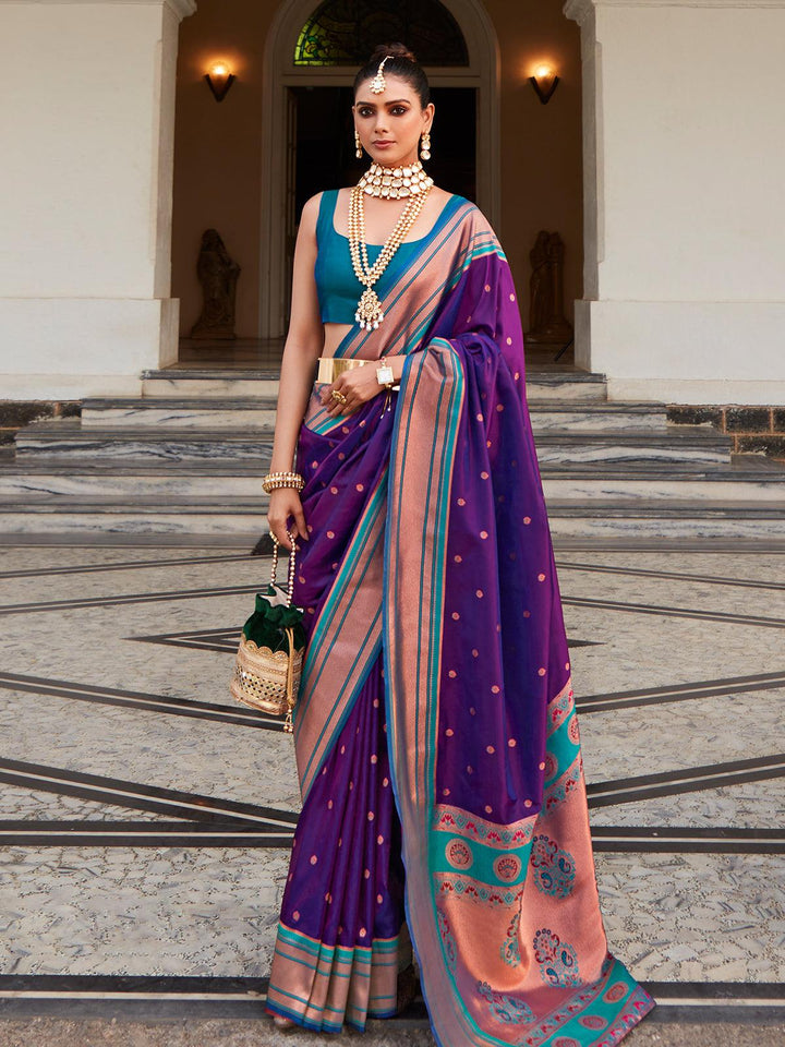 Purple Woven Paithani Silk Saree - VJV Now
