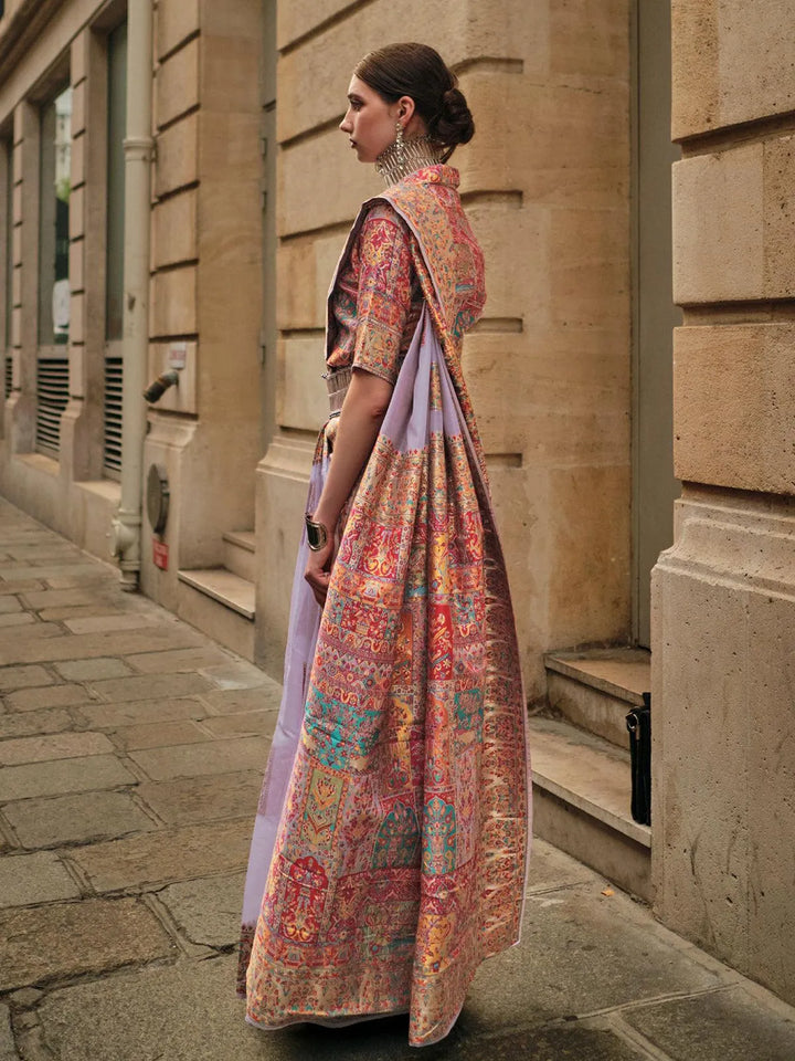 Purple Woven Zari And Floral Motif Saree - VJV Now