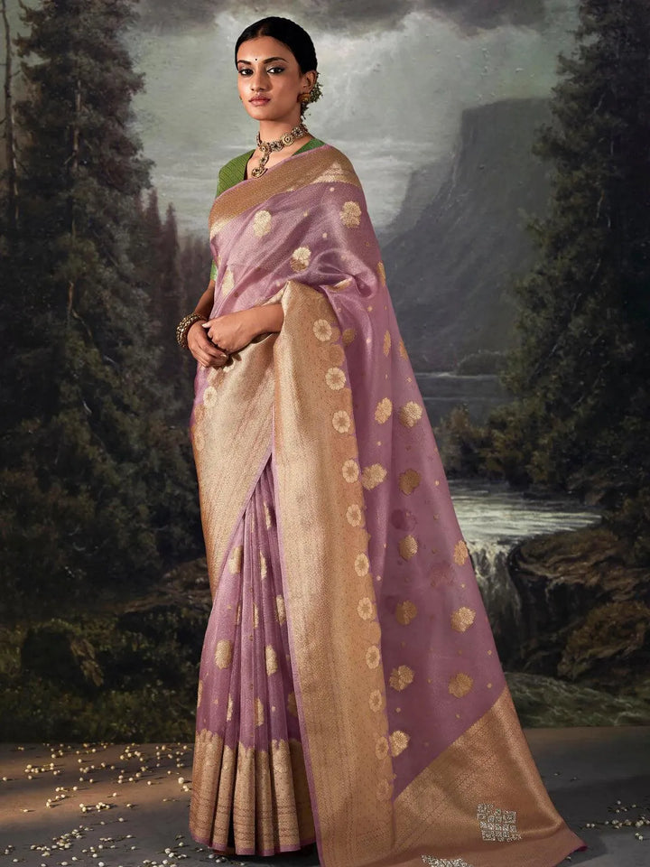 Purple Zari Weaving Banarasi Organza Silk Saree - VJV Now