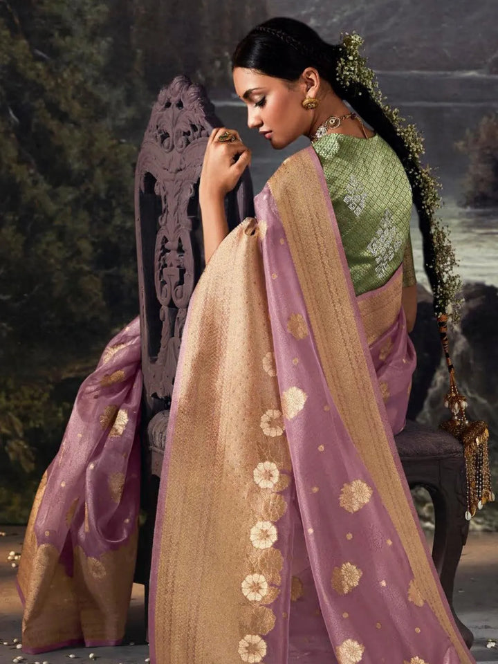 Purple Zari Weaving Banarasi Organza Silk Saree - VJV Now