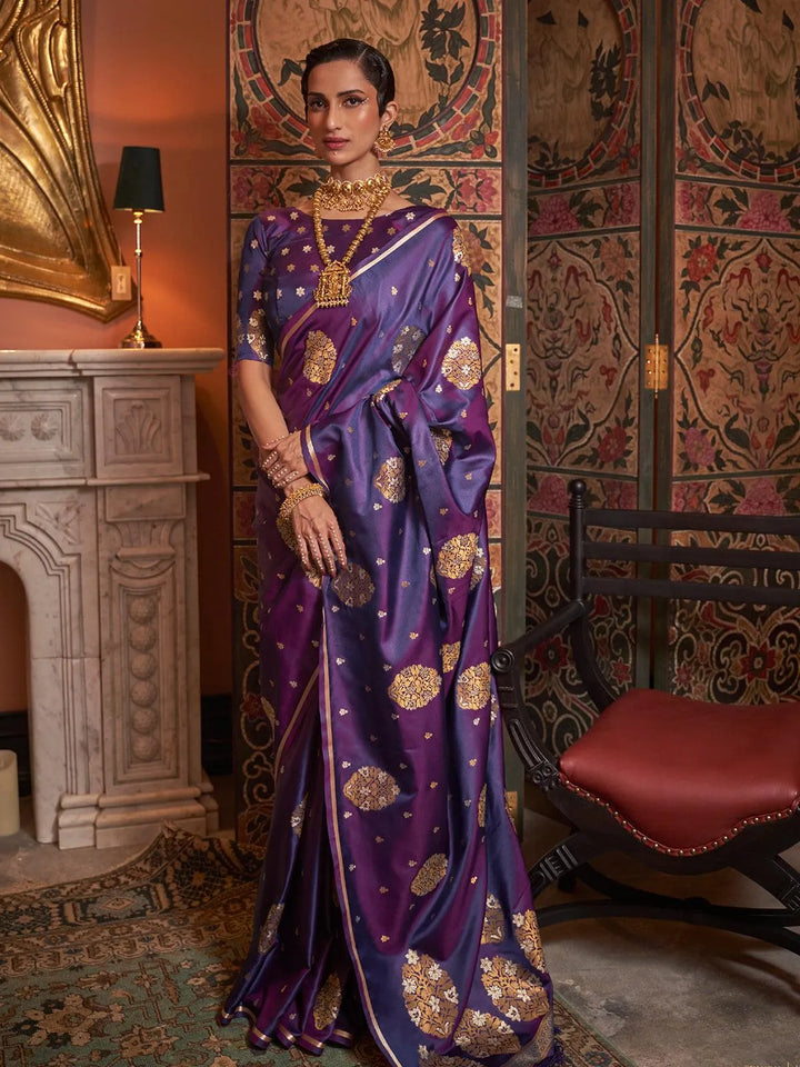 Purple Zari Woven Satin Silk Saree - VJV Now