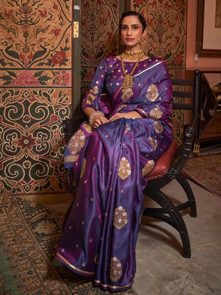 Purple Zari Woven Satin Silk Saree - VJV Now