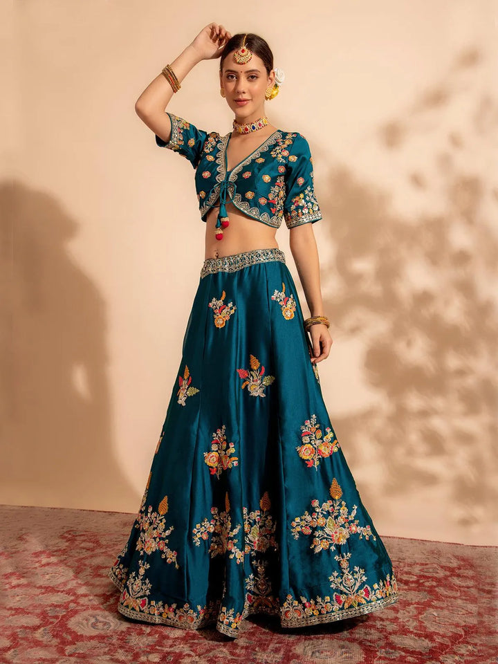 Rama Green Bridal Lehenga Choli with Premium Zari & Sequance Work for weeding wear - VJV Now