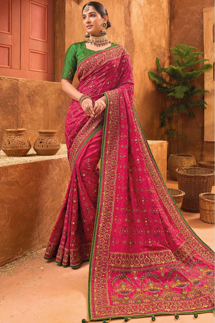 Rani Banarasi Silk Saree With Pure Kachhi Work, Diamond & Mirror Heaw Work - VJV Now