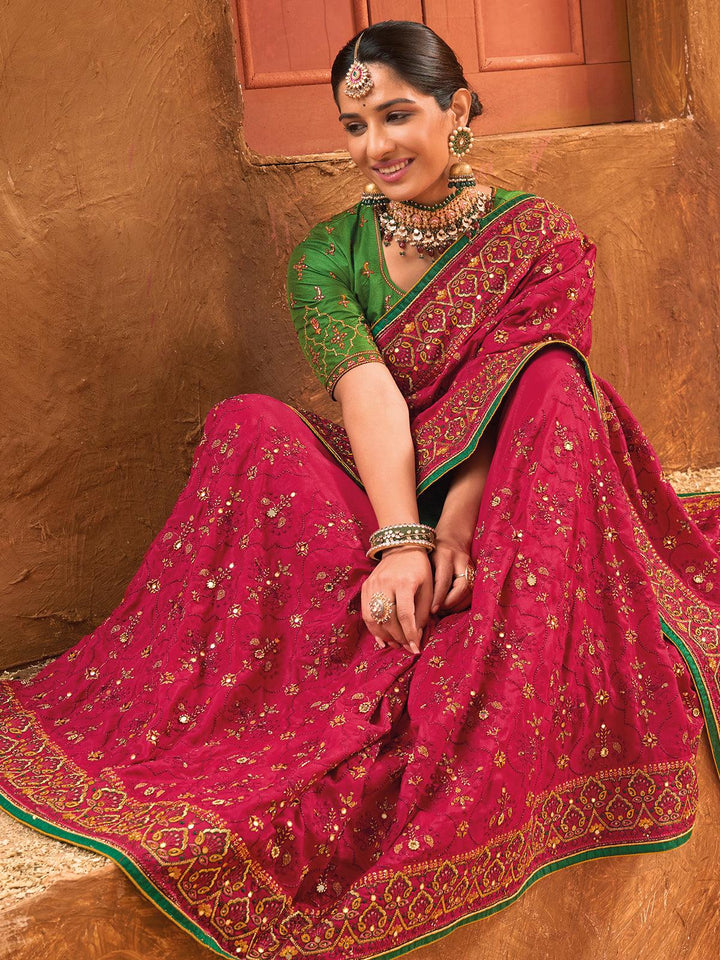 Rani Banarasi Silk Saree With Pure Kachhi Work, Diamond & Mirror Heaw Work - VJV Now