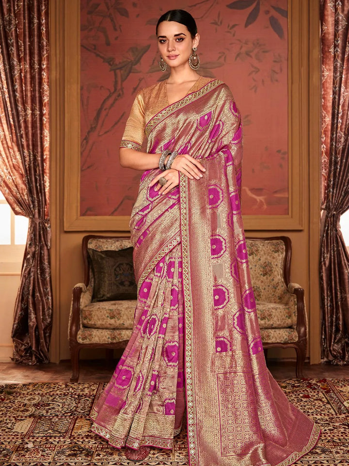 Rani Pink Art Silk Zari Work saree - VJV Now