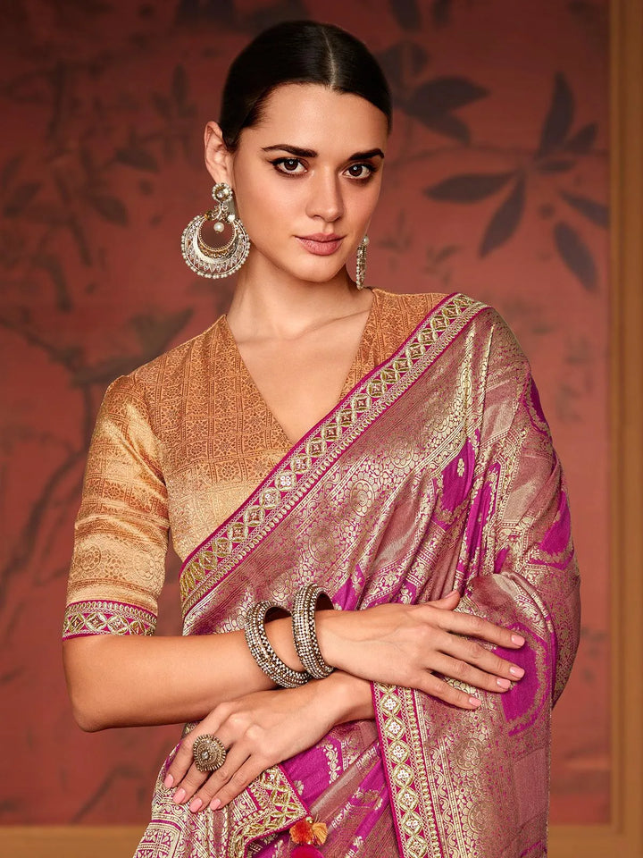 Rani Pink Art Silk Zari Work saree - VJV Now