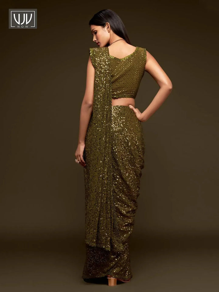 Ravishing Brown Color Georgette Designer Party Wear Saree - VJV Now