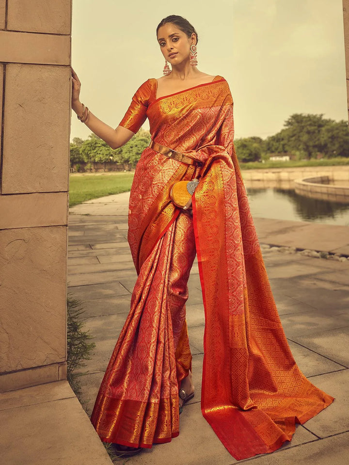 Red Banarasi Soft Silk Wedding Wear Saree - VJV Now