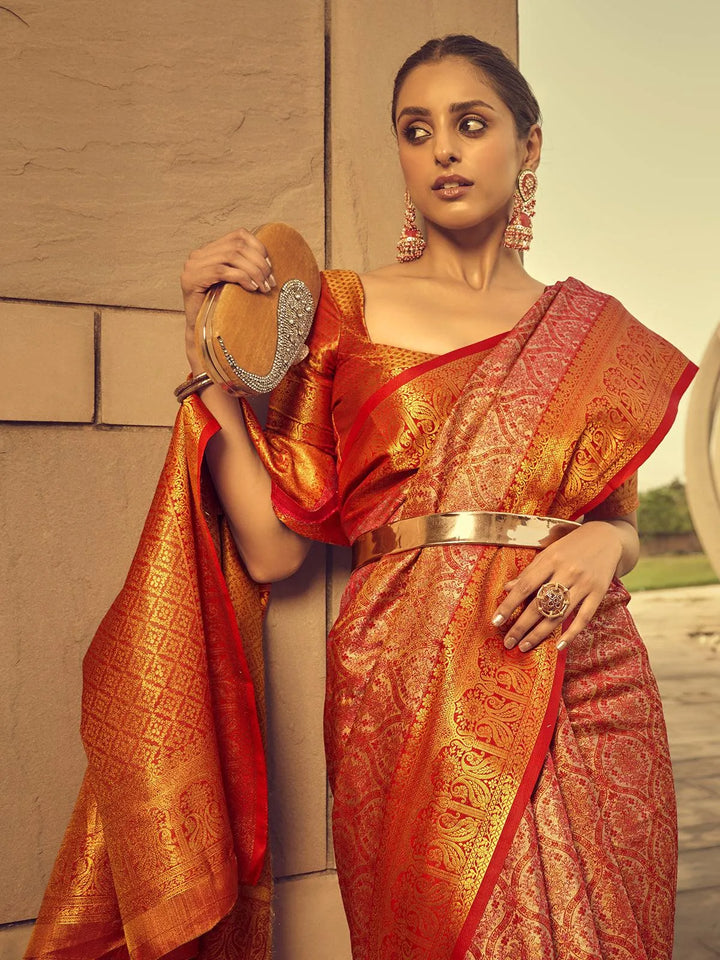 Red Banarasi Soft Silk Wedding Wear Saree - VJV Now