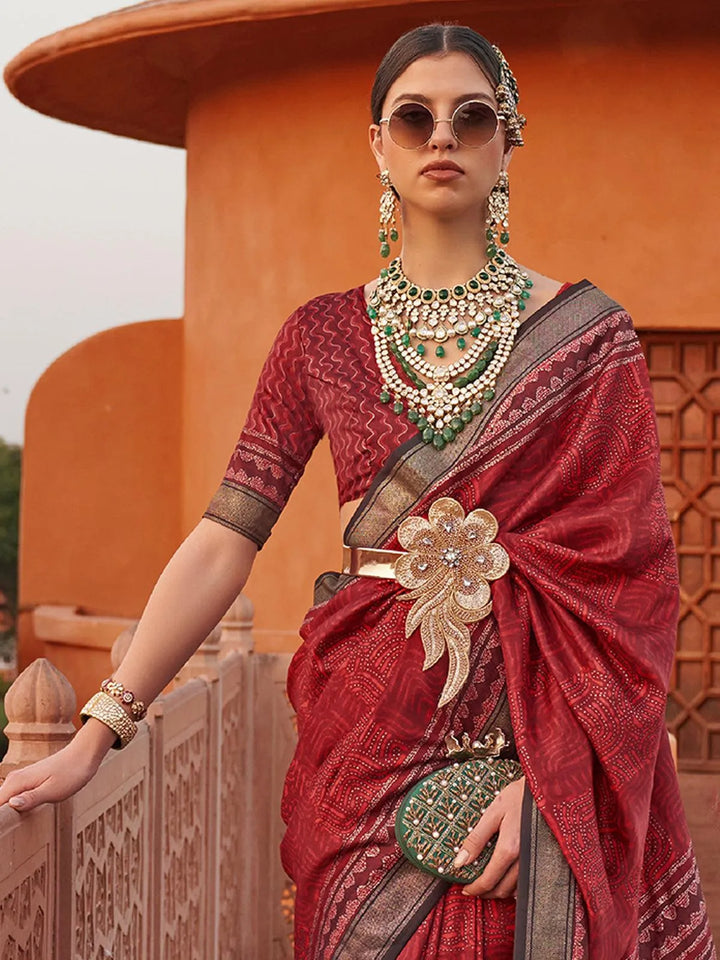 Red Color Printed Classic Silk Saree - VJV Now