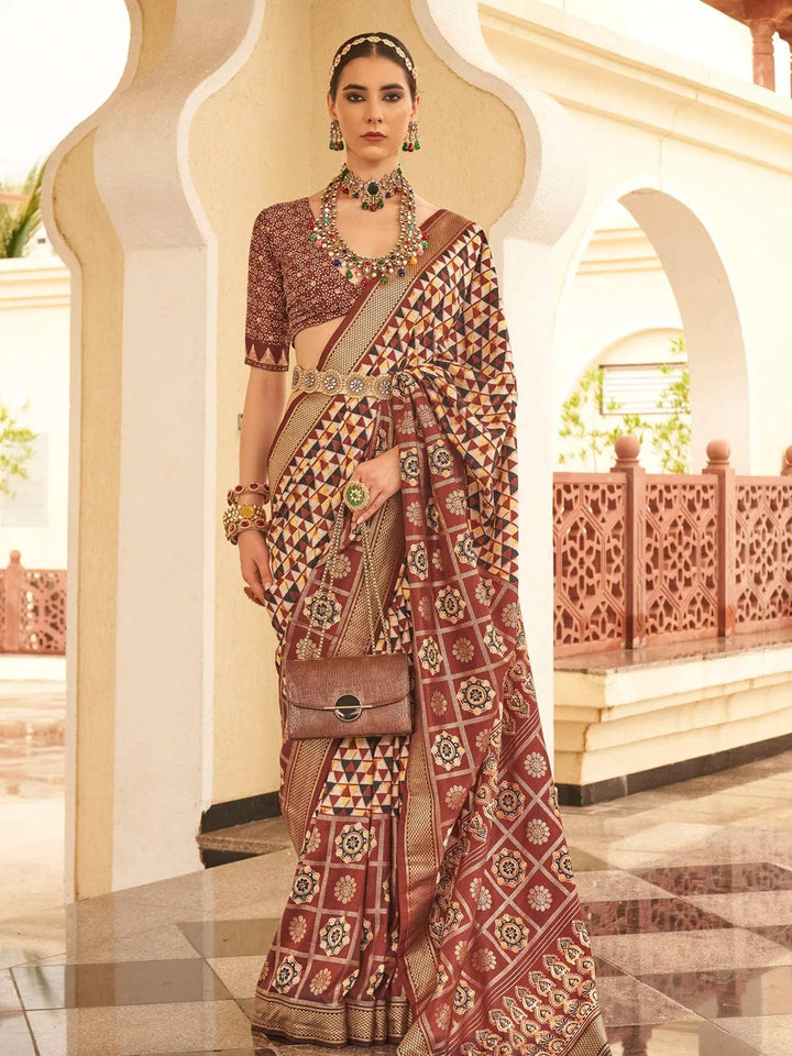 Red Digital Printed Classic Silk Saree - VJV Now