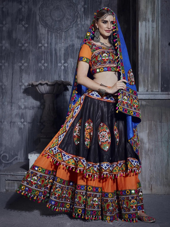 Red Silk Thread Embroidered Navratri Lehenga Choli - VJV Now