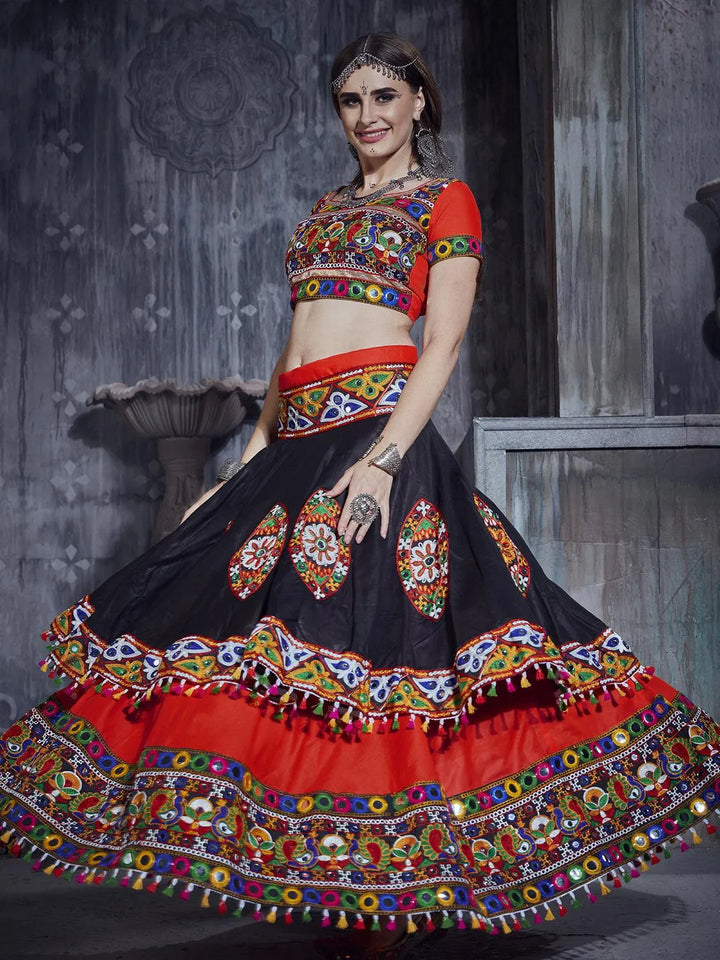 Red Silk Thread Embroidered Navratri Lehenga Choli - VJV Now