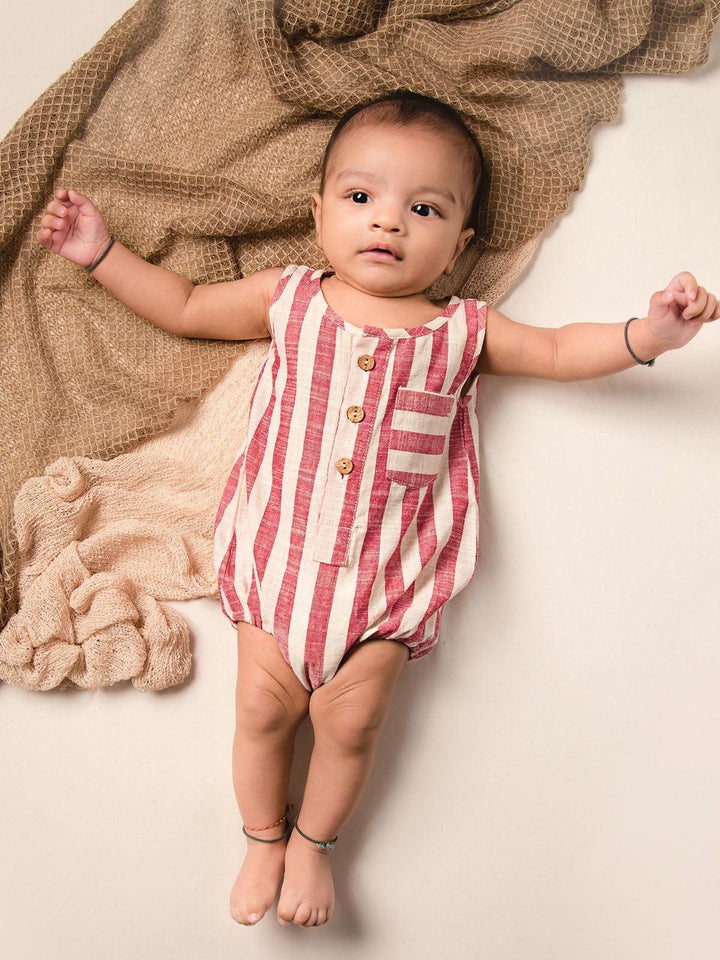 Red Stiped Pure Cotton Baby Toddler Unisex Bubble Romper - VJV Now