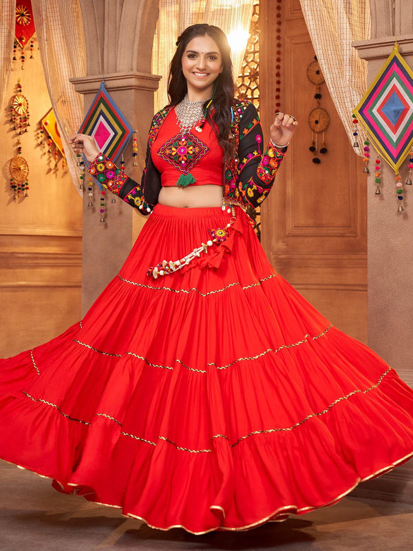 Red with Black Koti Style Latest Designer Lehenga Choli for Navratri - VJV Now