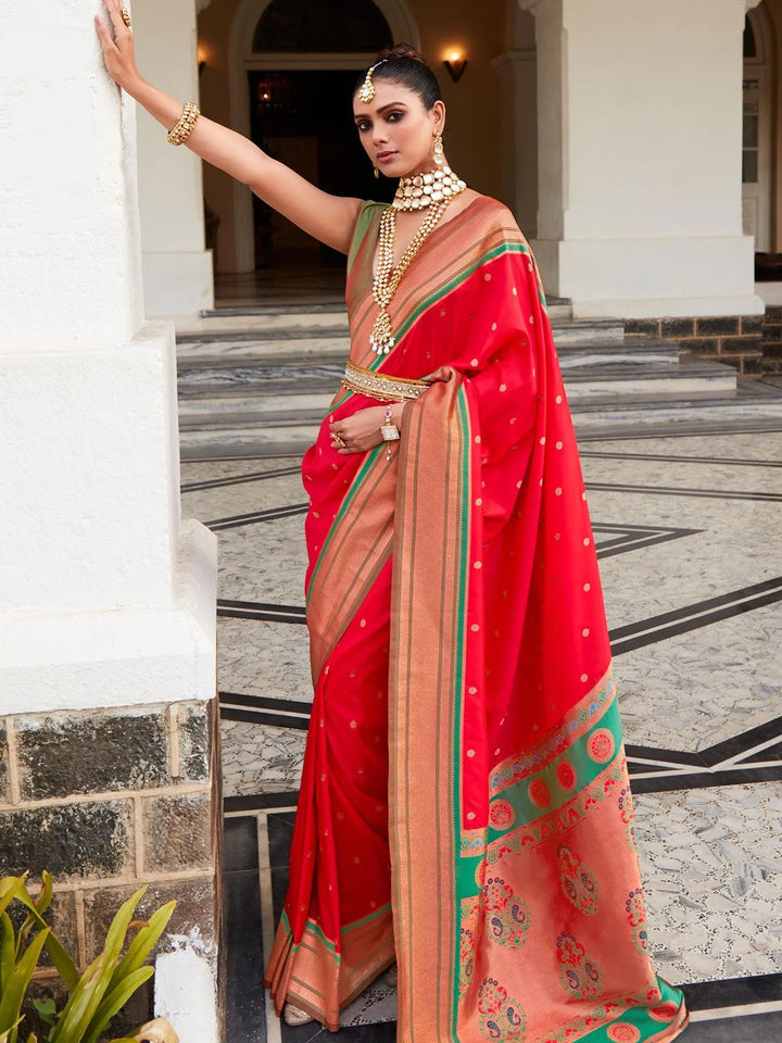 Red Woven Paithani Silk Saree - VJV Now