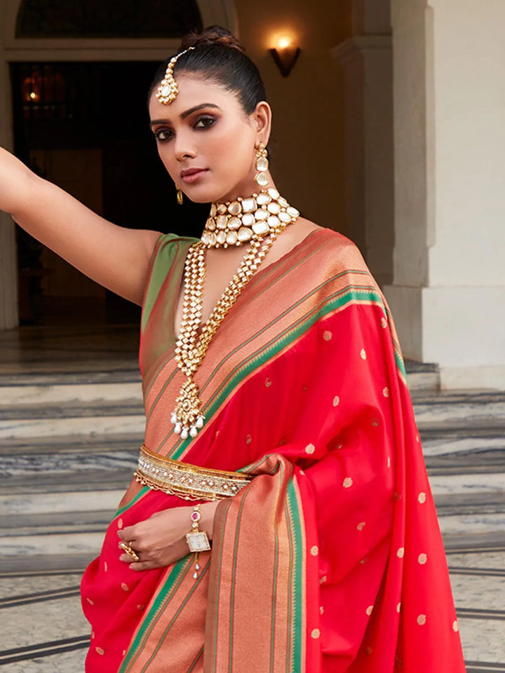 Red Woven Paithani Silk Saree - VJV Now