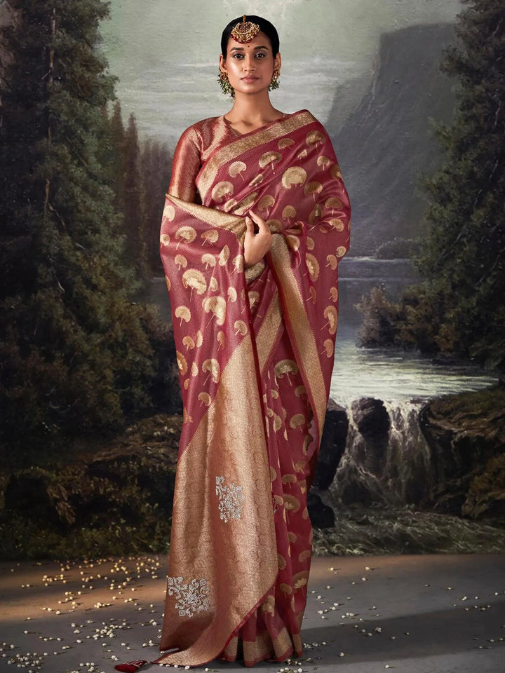 Red Zari Weaving Banarasi Organza Silk Saree - VJV Now