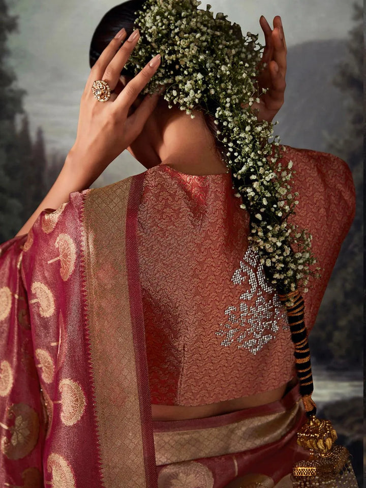 Red Zari Weaving Banarasi Organza Silk Saree - VJV Now