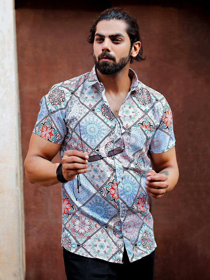 Retro Style Multi Color Floral Printed Party Wear Mens Shirt - VJV Now