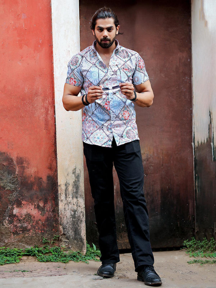Retro Style Multi Color Floral Printed Party Wear Mens Shirt - VJV Now