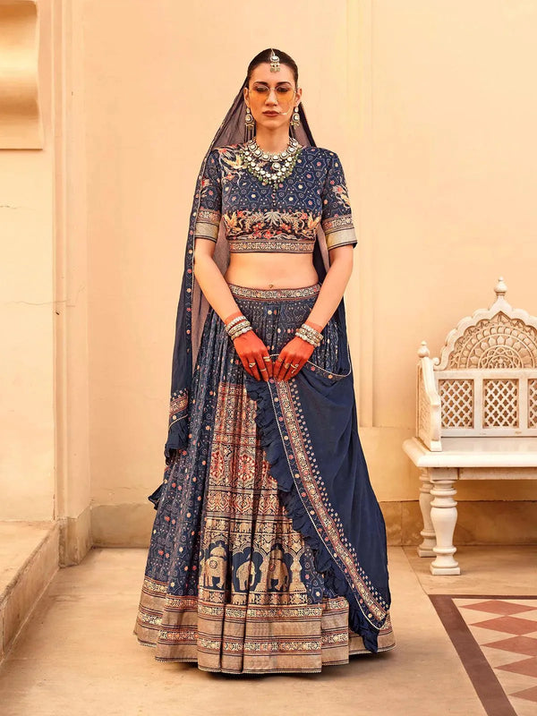 Royal Blue Patola Silk Embroidered Lehenga Choli Set with dupatta for Weeding - VJV Now