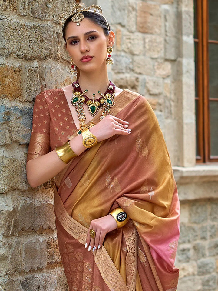 Rust Orange Art Silk Zari Work Saree Designer Wear - VJV Now