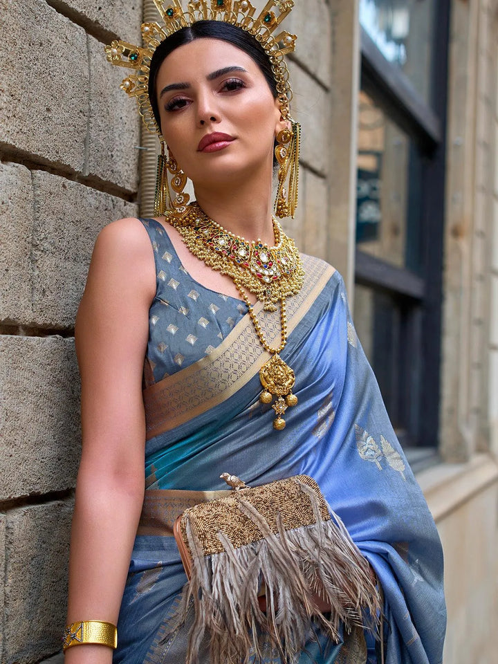 Sea Blue Art Silk Zari Work Saree Designer Wear - VJV Now