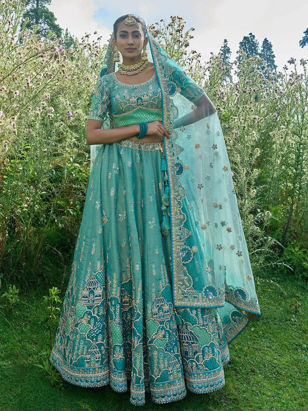 Sea Blue Embroidered Work Traditional Designer Wear Lehenga Choli - VJV Now