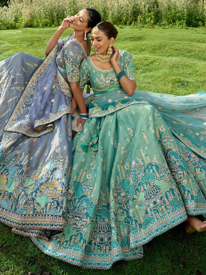 Sea Blue Embroidered Work Traditional Designer Wear Lehenga Choli - VJV Now