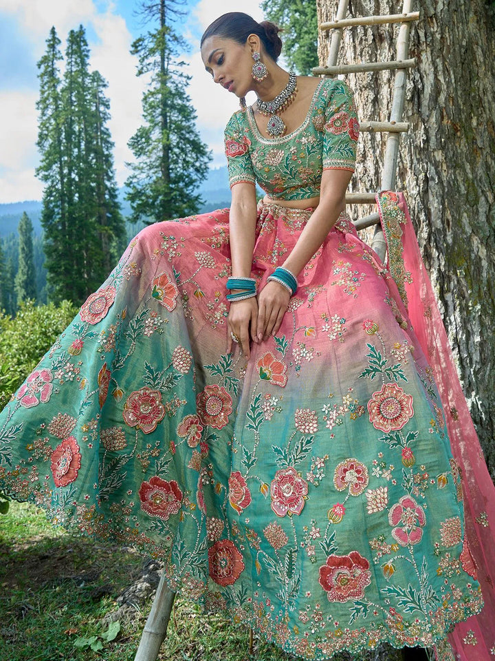 Sea Green And Pink Color Embroidered Work Traditional Designer Wear Lehenga Choli - VJV Now