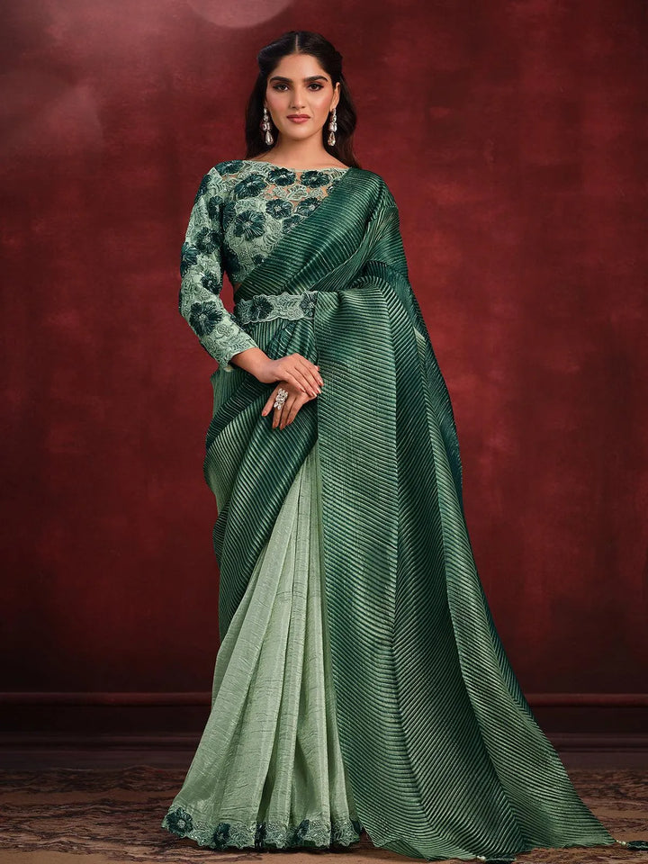 Sea Green Banarasi crush silk saree Party Wear - VJV Now