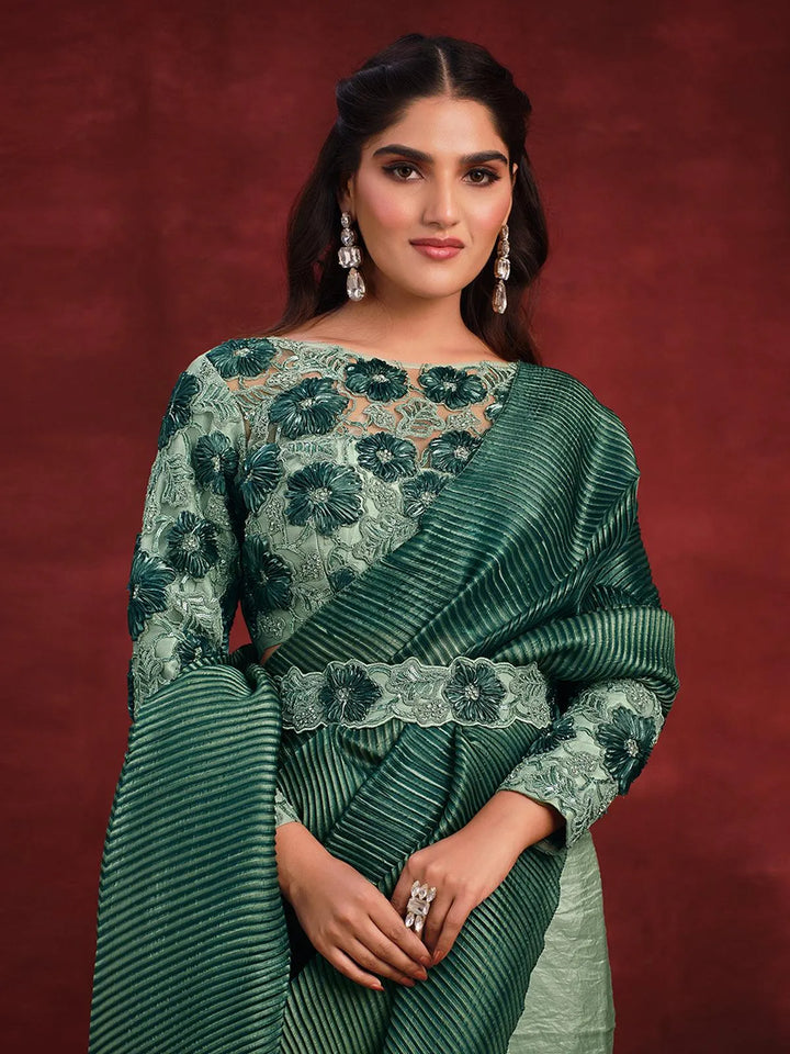 Sea Green Banarasi crush silk saree Party Wear - VJV Now