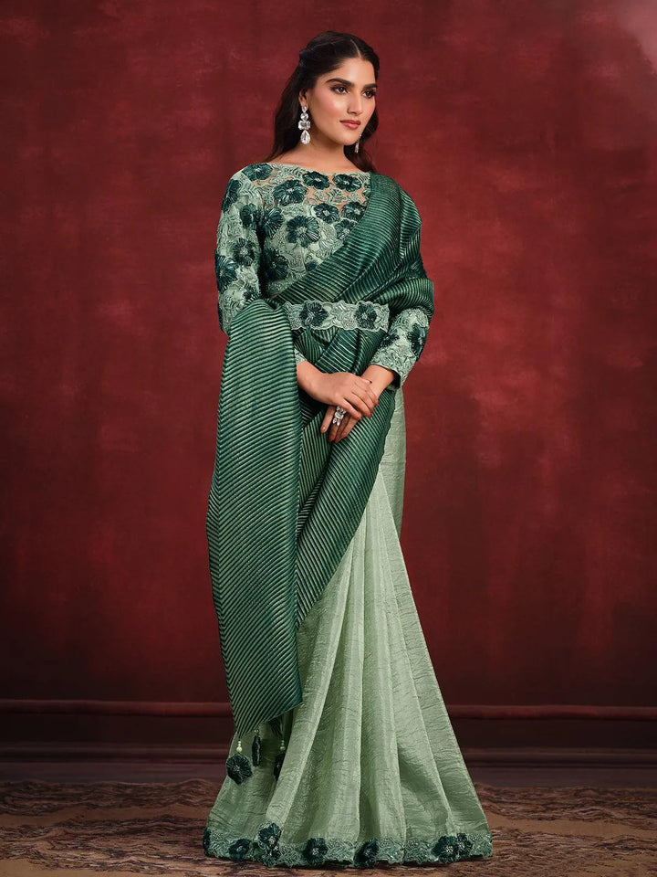 Sea Green Banarasi crush silk saree Party Wear - VJV Now