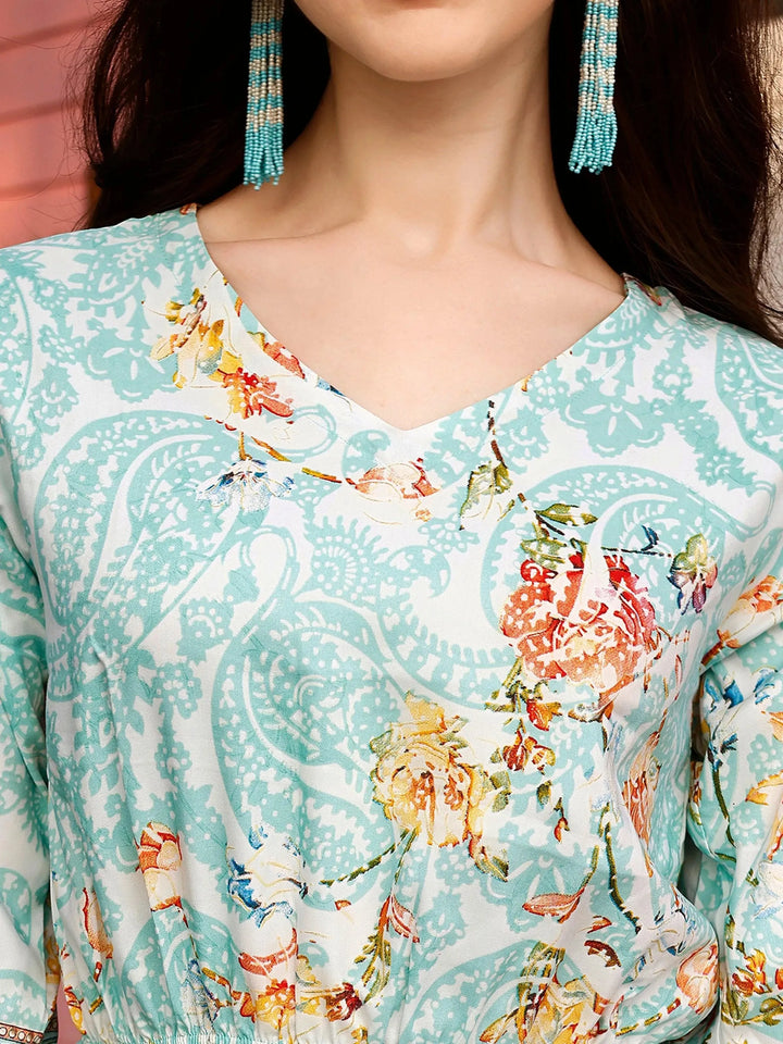 Sea Green Paisley Printed Designer Co-Ords Sets - VJV Now